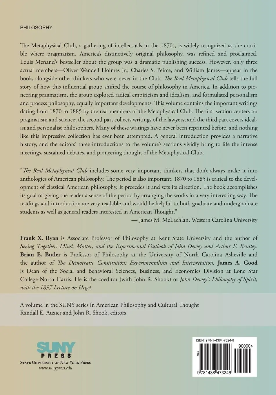 Rückseite: 9781438473246 | The Real Metaphysical Club | Frank X. Ryan (u. a.) | Taschenbuch
