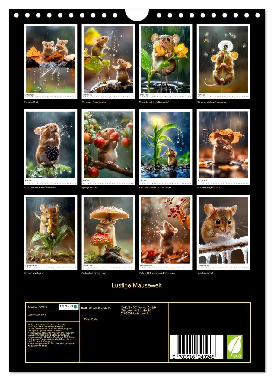 Bild: 9783516243246 | Lustige Mäusewelt (Wandkalender 2026 DIN A4 hoch), CALVENDO...