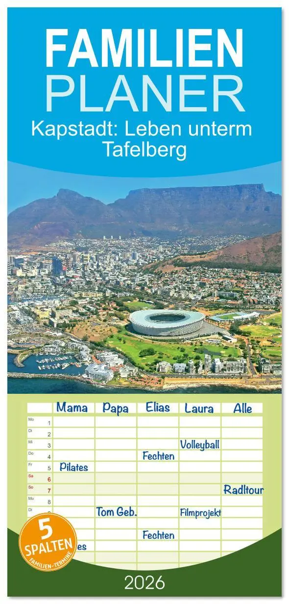 Cover: 9783516623246 | Familienplaner 2026 - Kapstadt: Leben unterm Tafelberg mit 5...