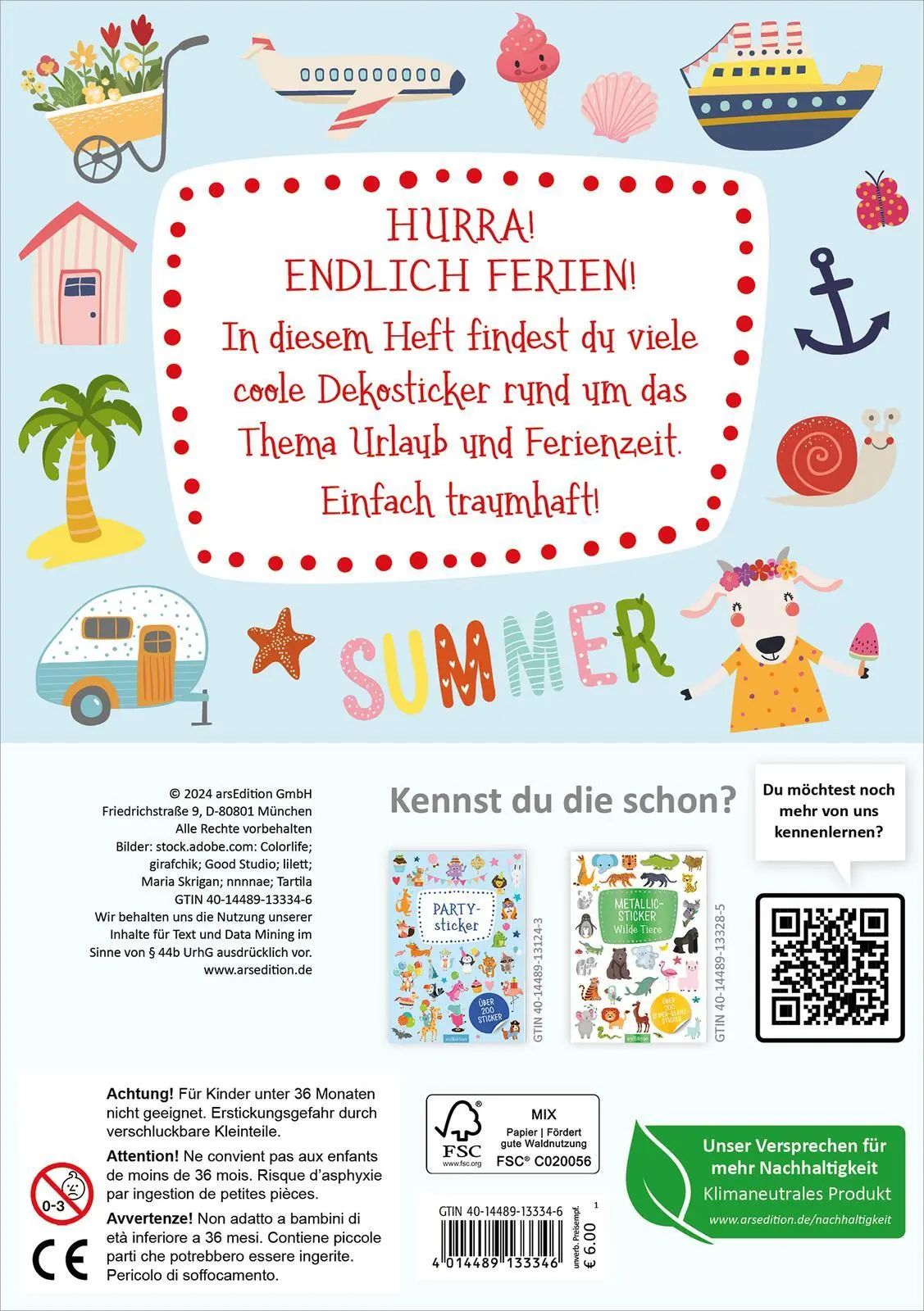 Rückseite: 4014489133346 | Feriensticker | Über 200 Sticker | Aufkleber/Sticker | 16 S. | Deutsch