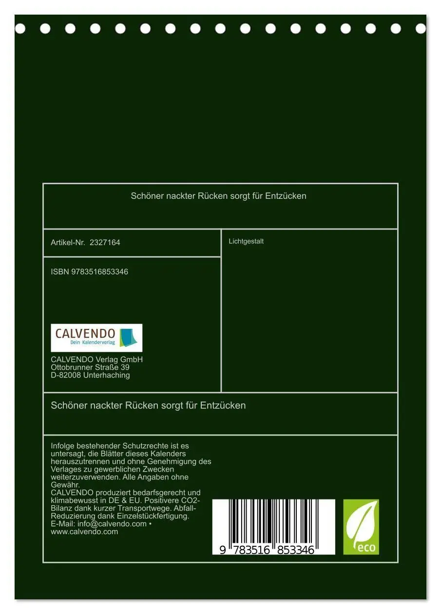 Bild: 9783516853346 | Schöner nackter Rücken sorgt für Entzücken (Tischkalender 2027 DIN...