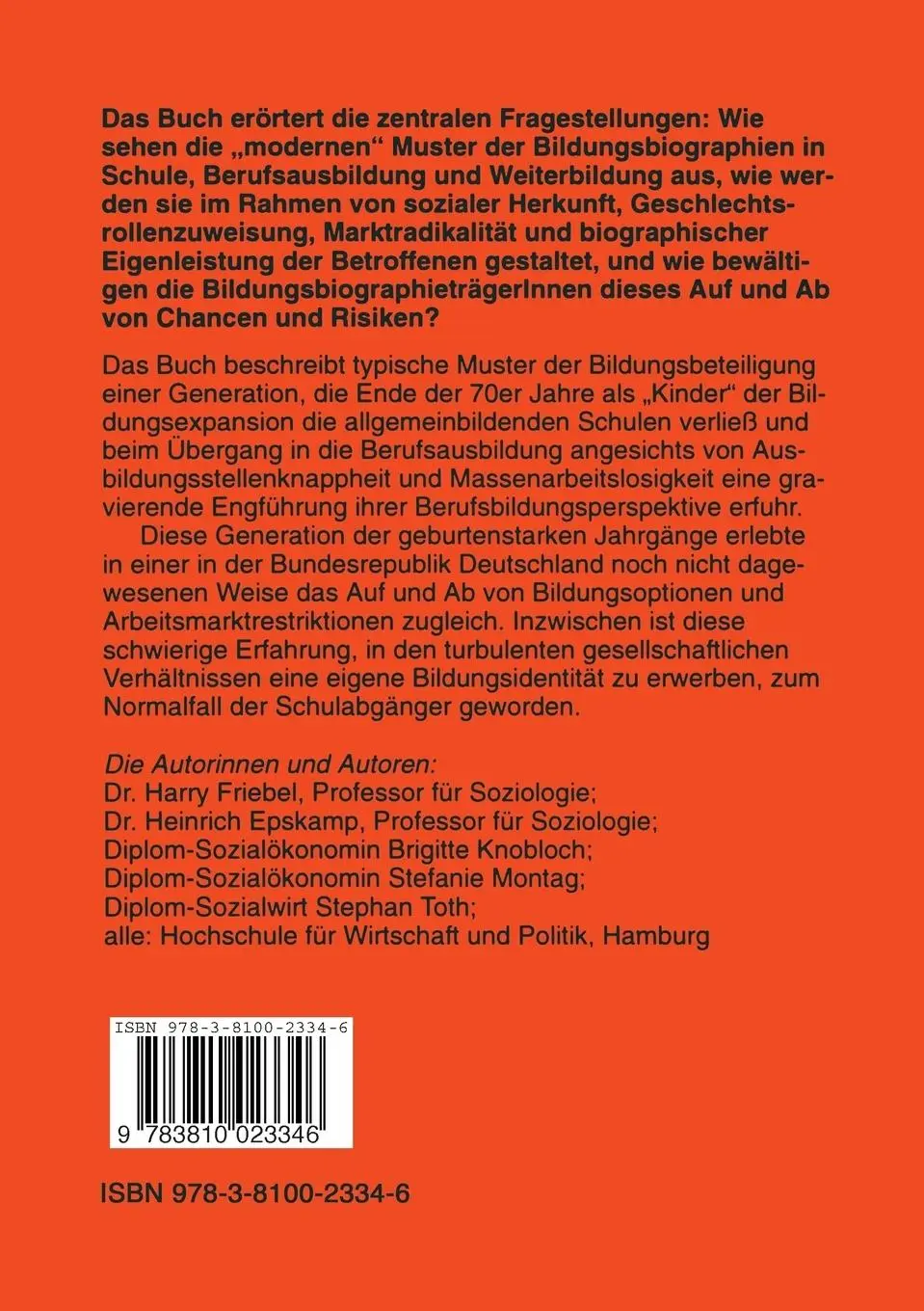 Rückseite: 9783810023346 | Bildungsbeteiligung: Chancen und Risiken | Harry Friebel (u. a.)