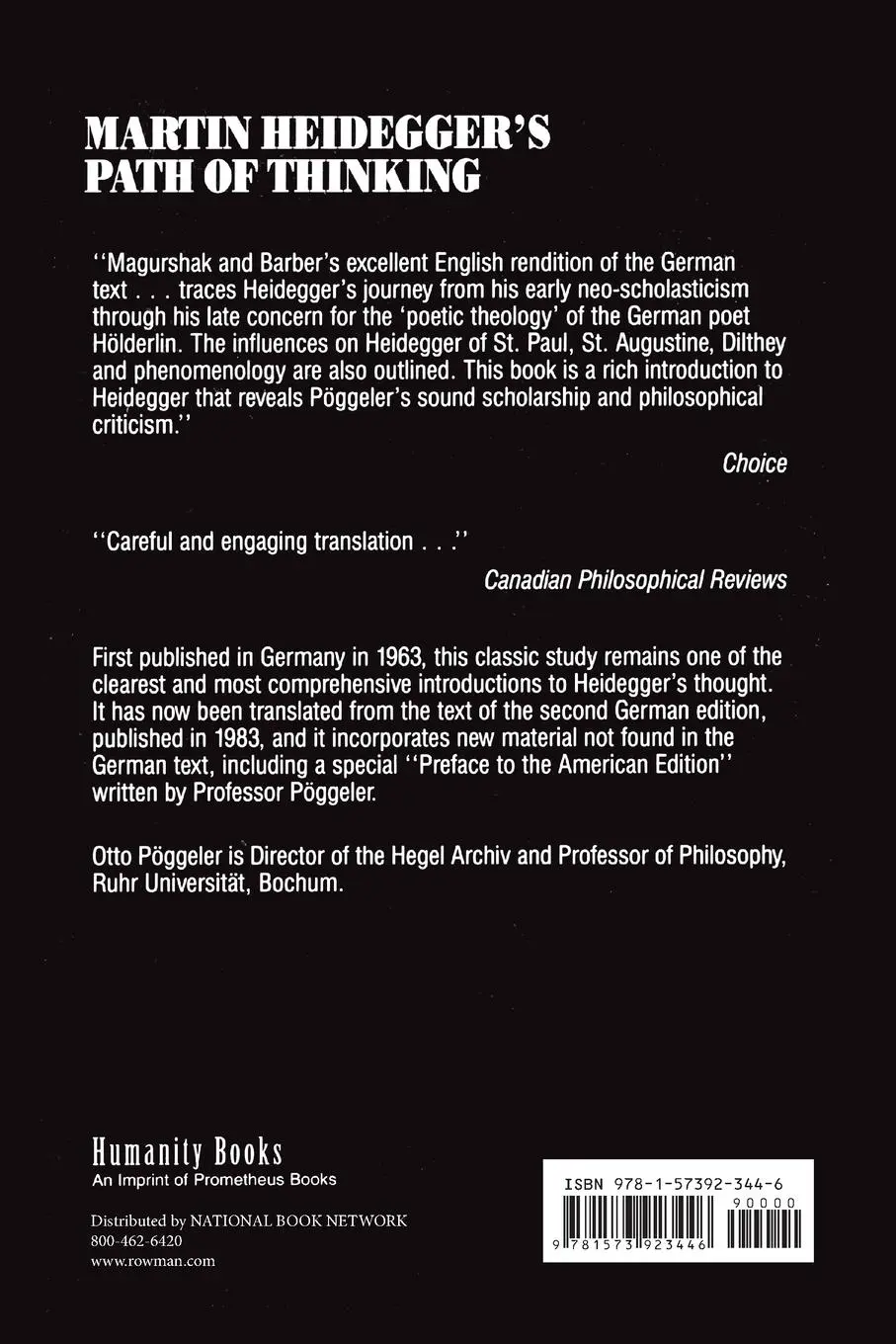 Rückseite: 9781573923446 | Martin Heidegger's Path of Thinking | Otto Poggeler | Taschenbuch