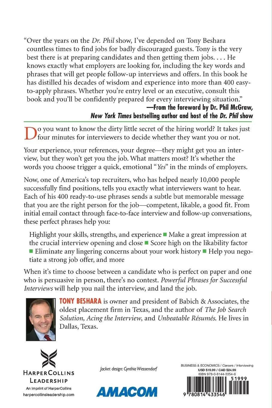Rückseite: 9780814433546 | Powerful Phrases for Successful Interviews | Tony Beshara | Buch