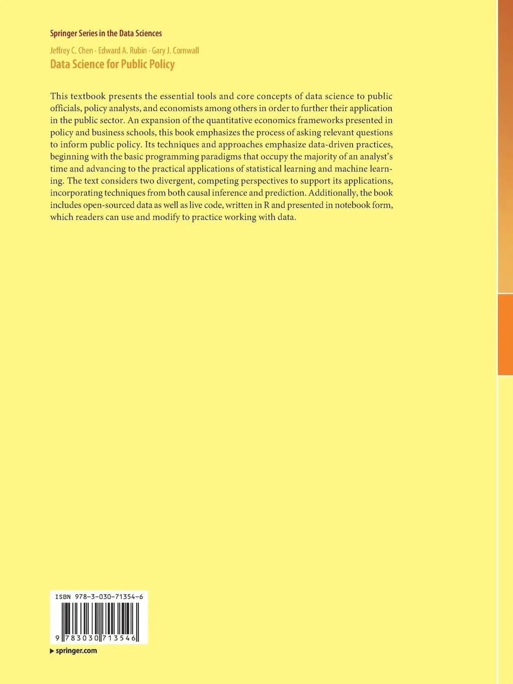 Rückseite: 9783030713546 | Data Science for Public Policy | Jeffrey C. Chen (u. a.) | Taschenbuch
