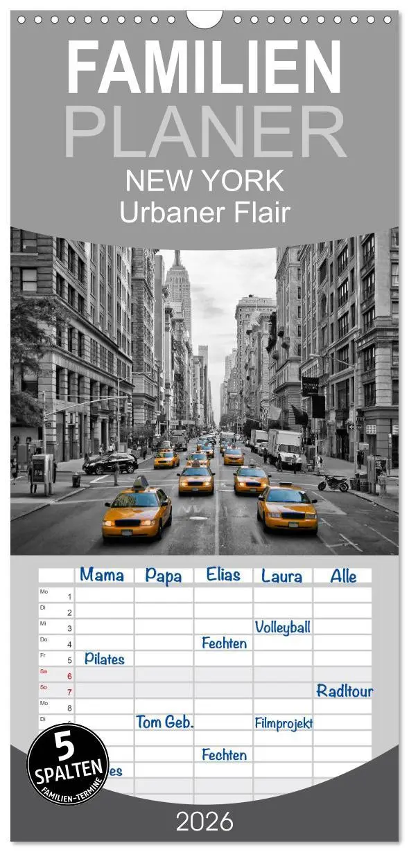 Cover: 9783516523546 | Familienplaner 2026 - NEW YORK Urbaner Flair mit 5 Spalten...