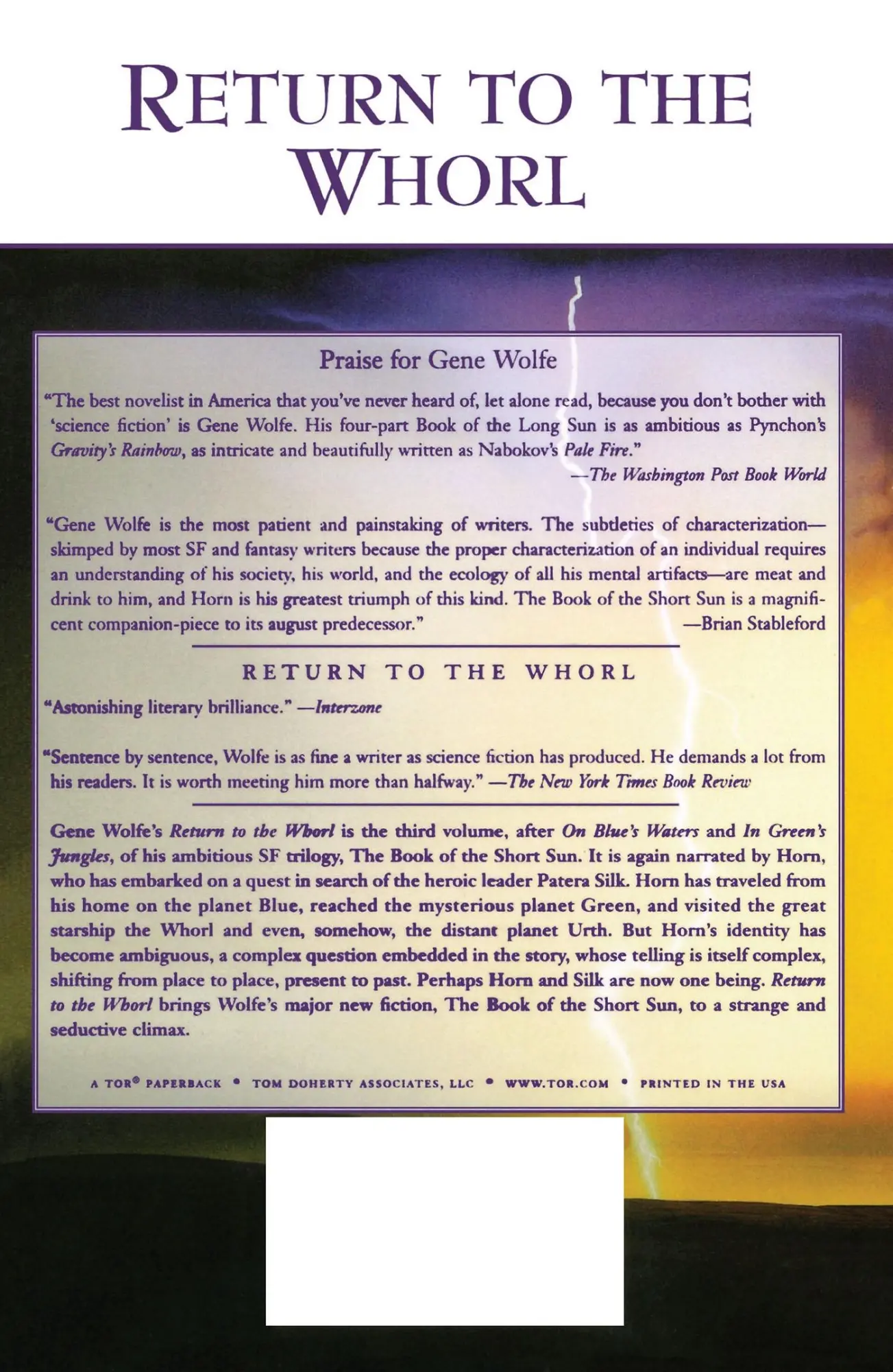 Rückseite: 9780312873646 | Return to the Whorl | Gene Wolfe | Taschenbuch | Englisch | 2000