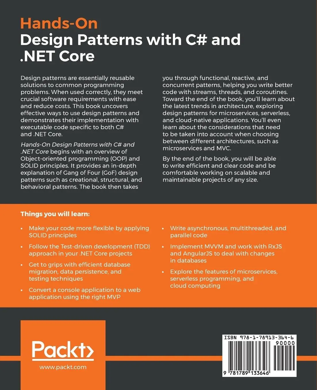 Rückseite: 9781789133646 | Hands-On Design Patterns with C# and .NET Core | Gaurav Aroraa (u. a.)