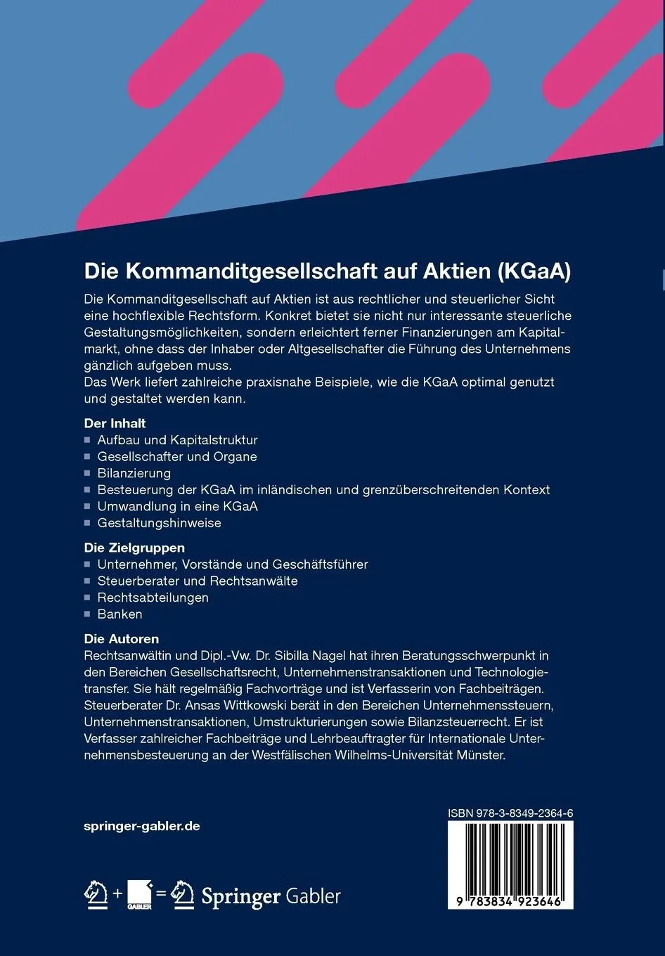 Rückseite: 9783834923646 | Die Kommanditgesellschaft auf Aktien (KGaA) | Ansas Wittkowski (u. a.)