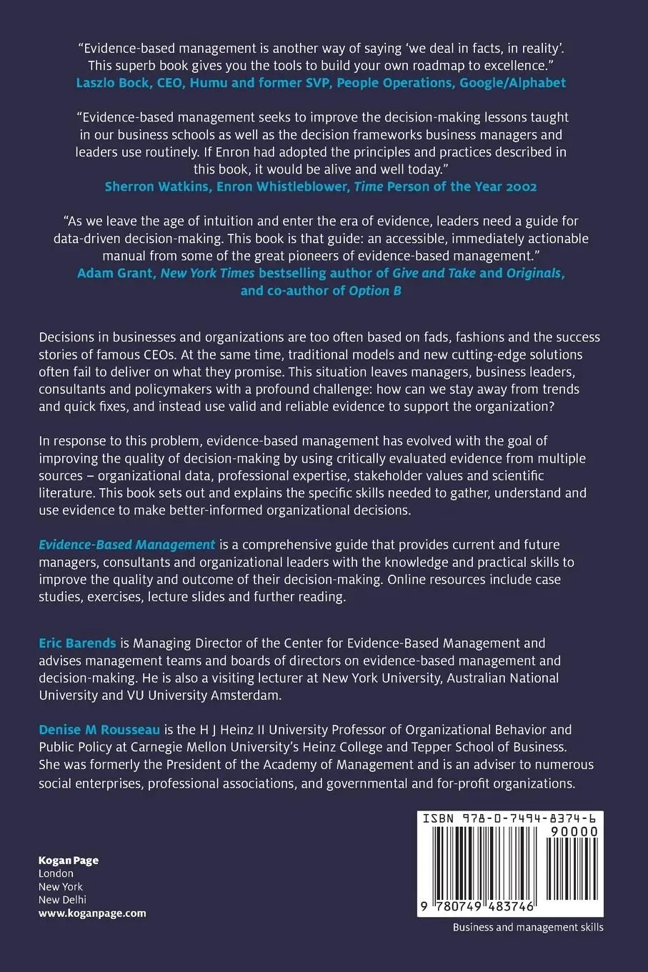 Rückseite: 9780749483746 | Evidence-Based Management | Eric Barends (u. a.) | Taschenbuch | 2018