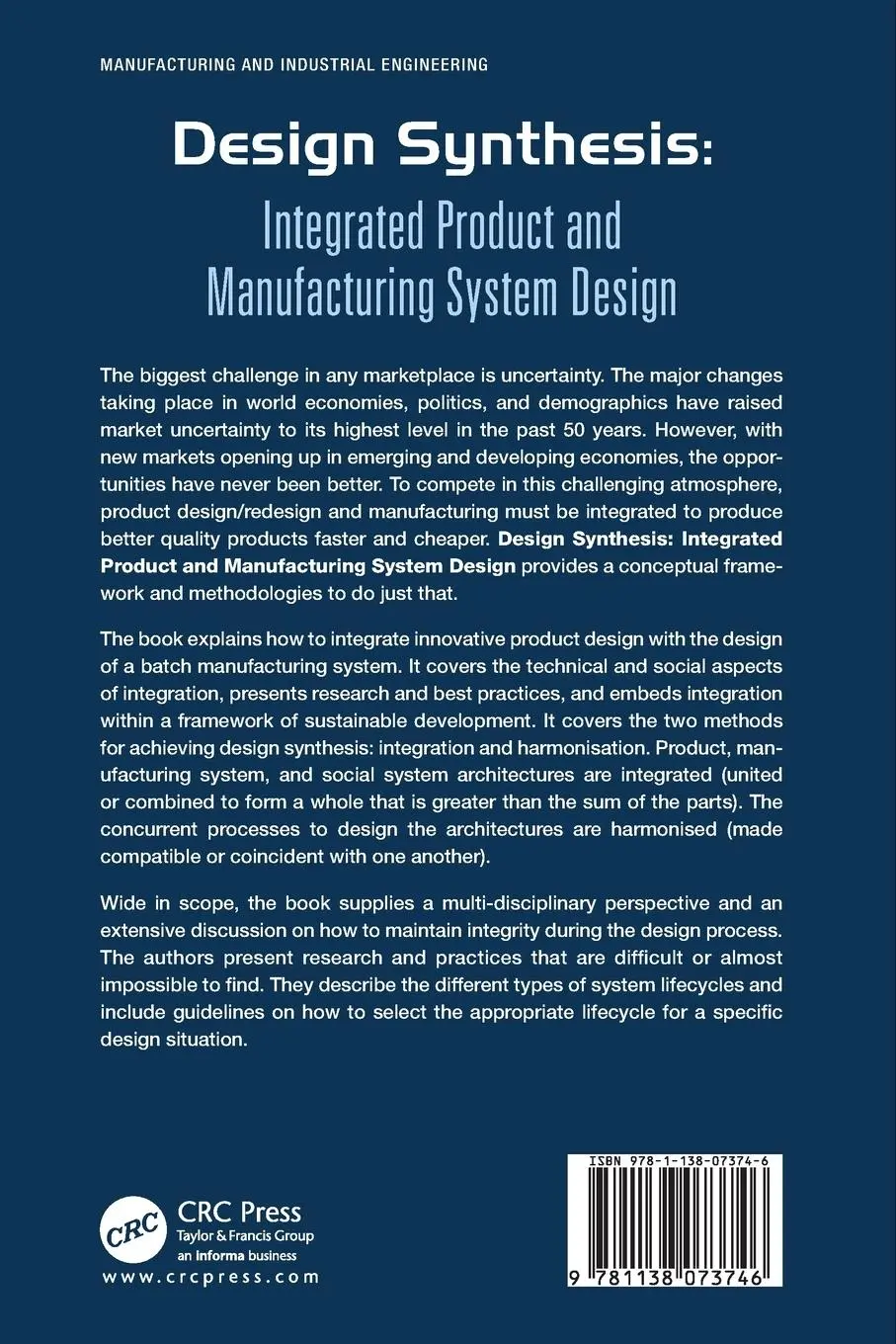 Rückseite: 9781138073746 | Design Synthesis | Integrated Product and Manufacturing System Design