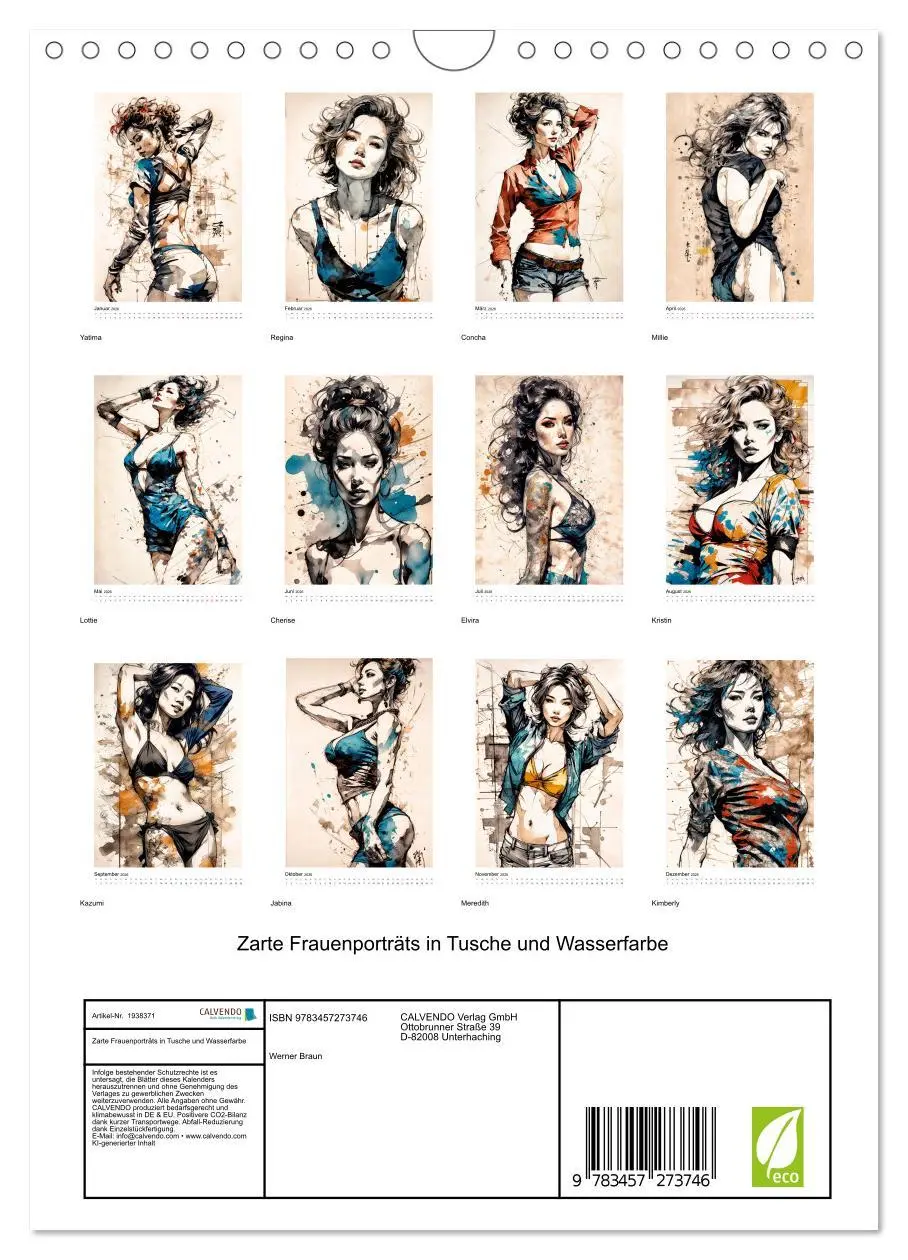 Bild: 9783457273746 | Zarte Frauenporträts in Tusche und Wasserfarbe (Wandkalender 2026...
