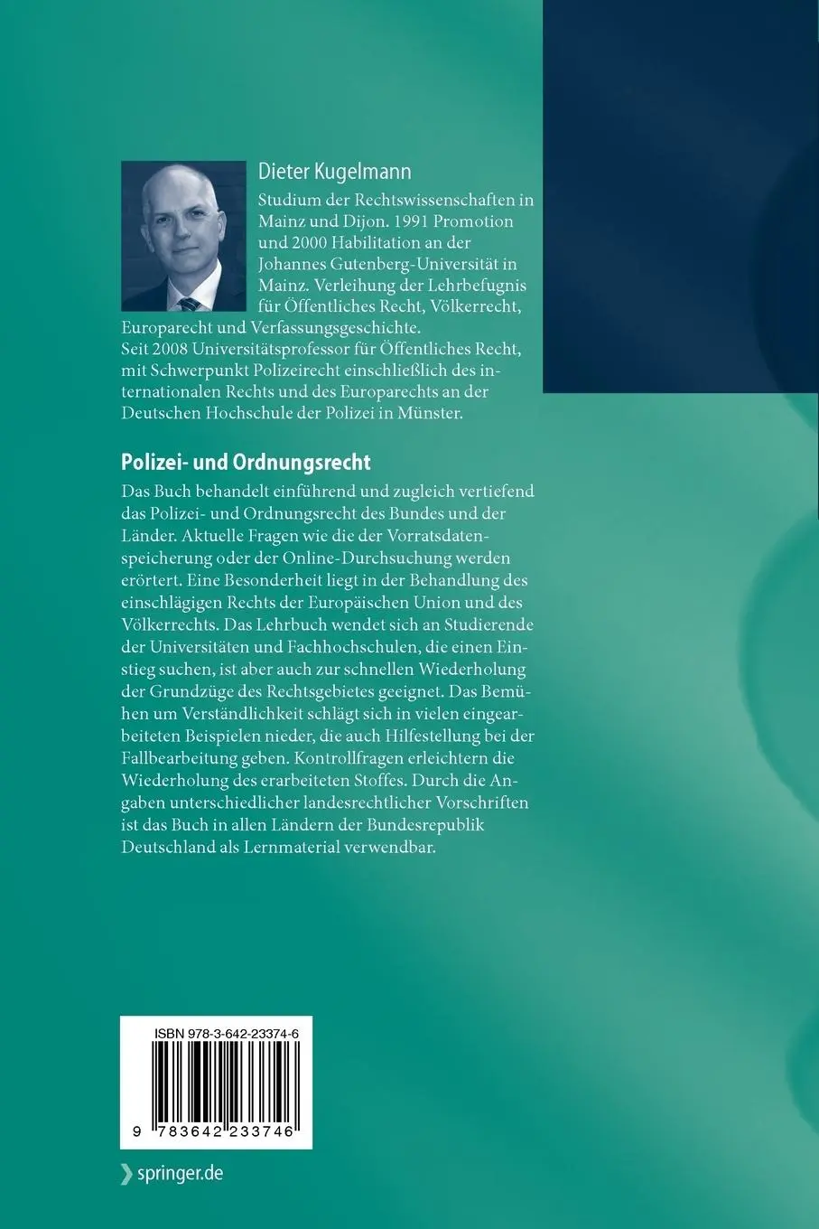 Rückseite: 9783642233746 | Polizei- und Ordnungsrecht | Dieter Kugelmann | Taschenbuch | xxii