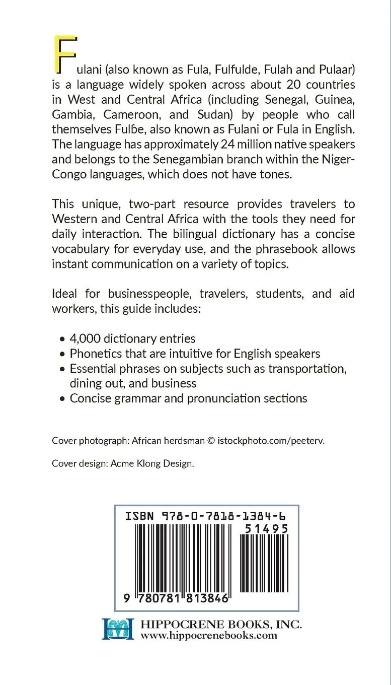 Rückseite: 9780781813846 | Fulani-English/ English-Fulani Dictionary &amp; Phrasebook | Mawadza