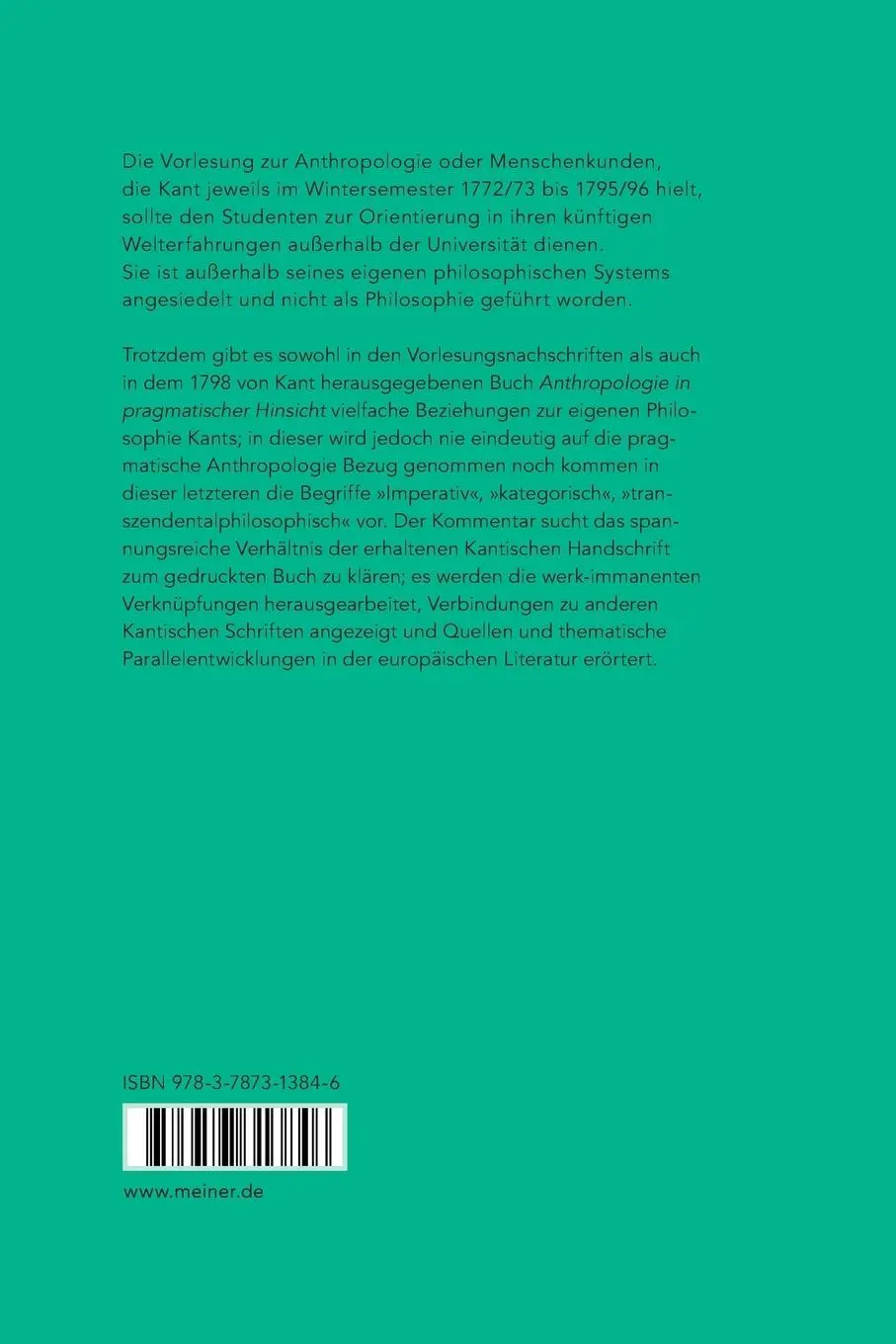 Rückseite: 9783787313846 | Kritischer Kommentar zu Kants "Anthropologie in pragmatischer...