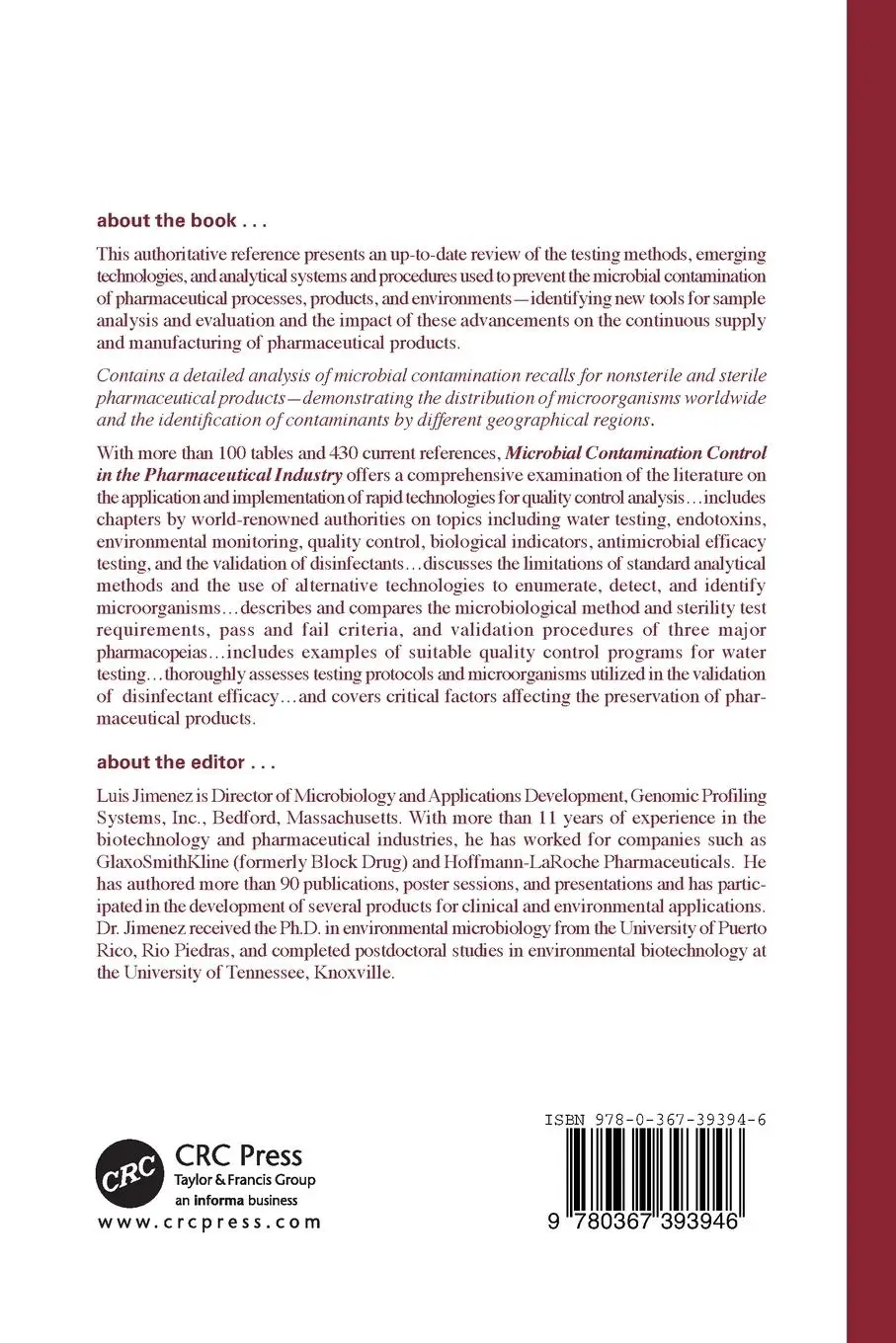 Rückseite: 9780367393946 | Microbial Contamination Control in the Pharmaceutical Industry | Buch