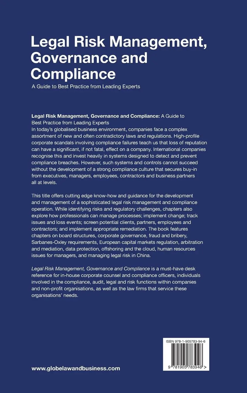 Rückseite: 9781905783946 | Legal Risk Management, Governance and Compliance | Weinstein (u. a.)