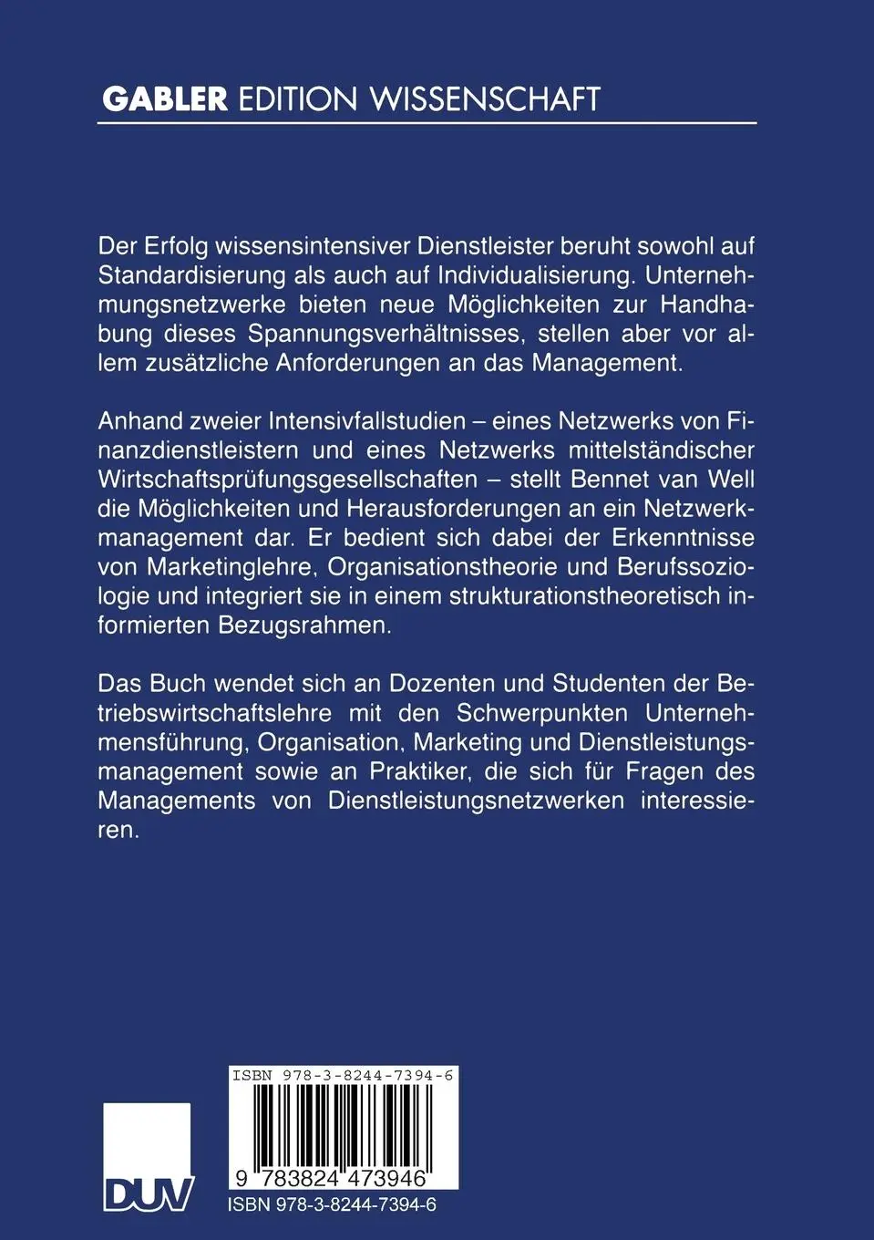 Rückseite: 9783824473946 | Standardisierung und Individualisierung von Dienstleistungen | Well