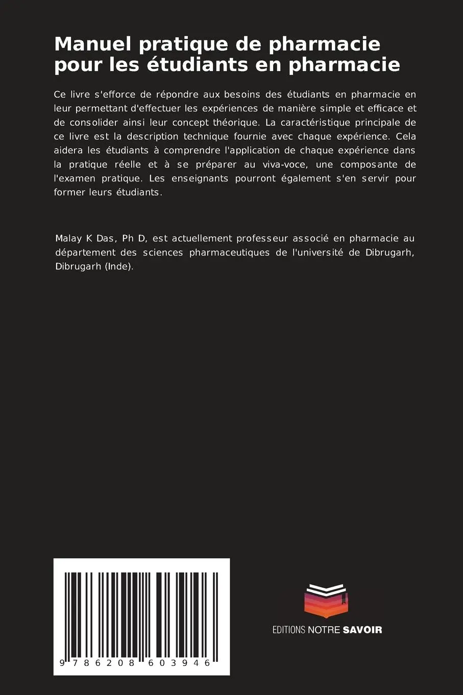 Rückseite: 9786208603946 | Manuel pratique de pharmacie pour les étudiants en pharmacie | Das