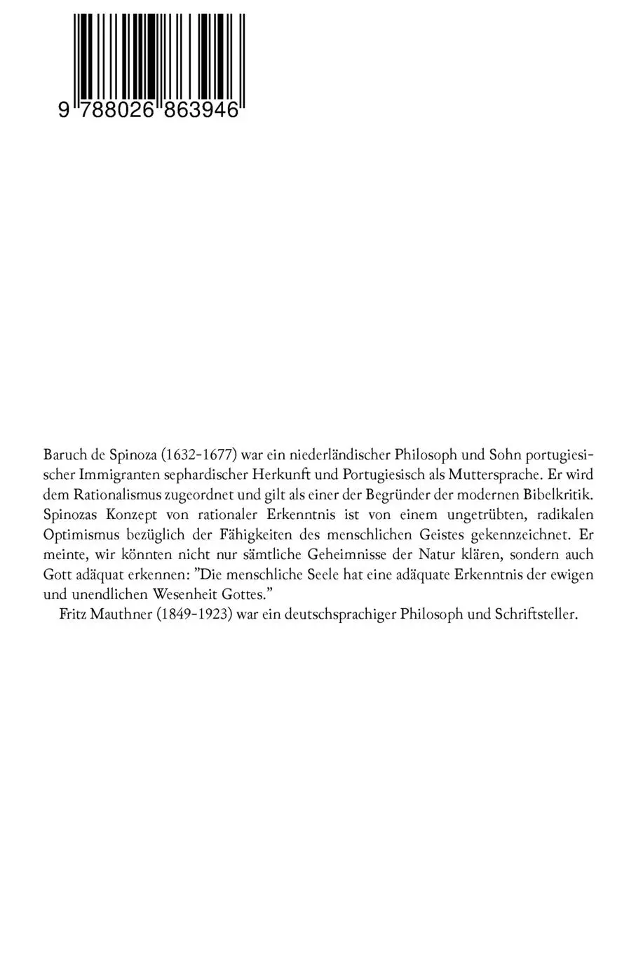 Rückseite: 9788026863946 | Spinoza | Fritz Mauthner | Taschenbuch | Kartoniert / Broschiert