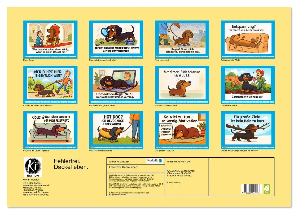 Bild: 9783516614046 | Fehlerfrei. Dackel eben. (Wandkalender 2026 DIN A2 quer), CALVENDO...