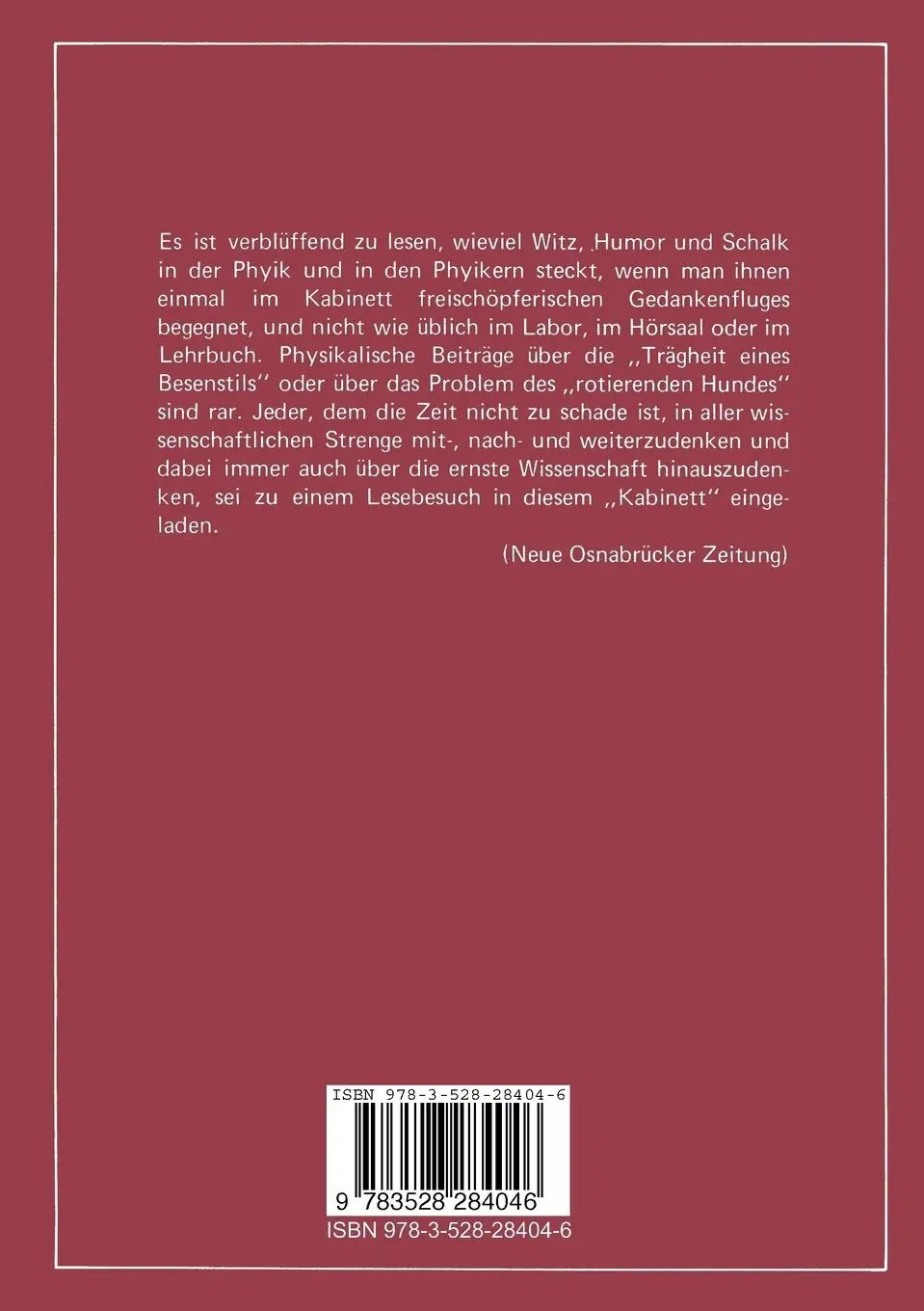 Rückseite: 9783528284046 | Kabinett physikalischer Raritäten | Eric Mendoza (u. a.) | Taschenbuch