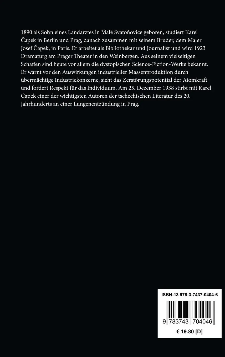 Rückseite: 9783743704046 | W.U.R. Werstands Universal Robots | Karel ¿Apek | Buch | 104 S. | 2017