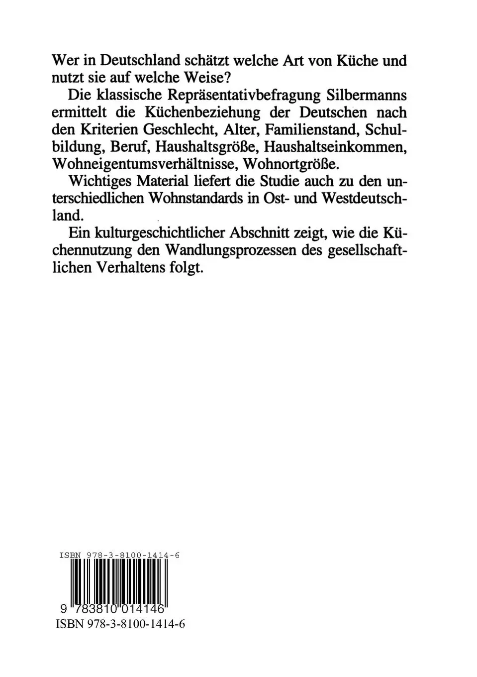 Rückseite: 9783810014146 | Die Küche im Wohnerlebnis der Deutschen | Eine soziologische Studie