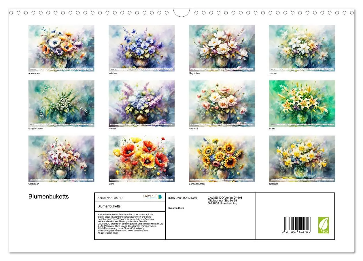 Bild: 9783457424346 | Blumenbuketts (Wandkalender 2026 DIN A3 quer), CALVENDO Monatskalender