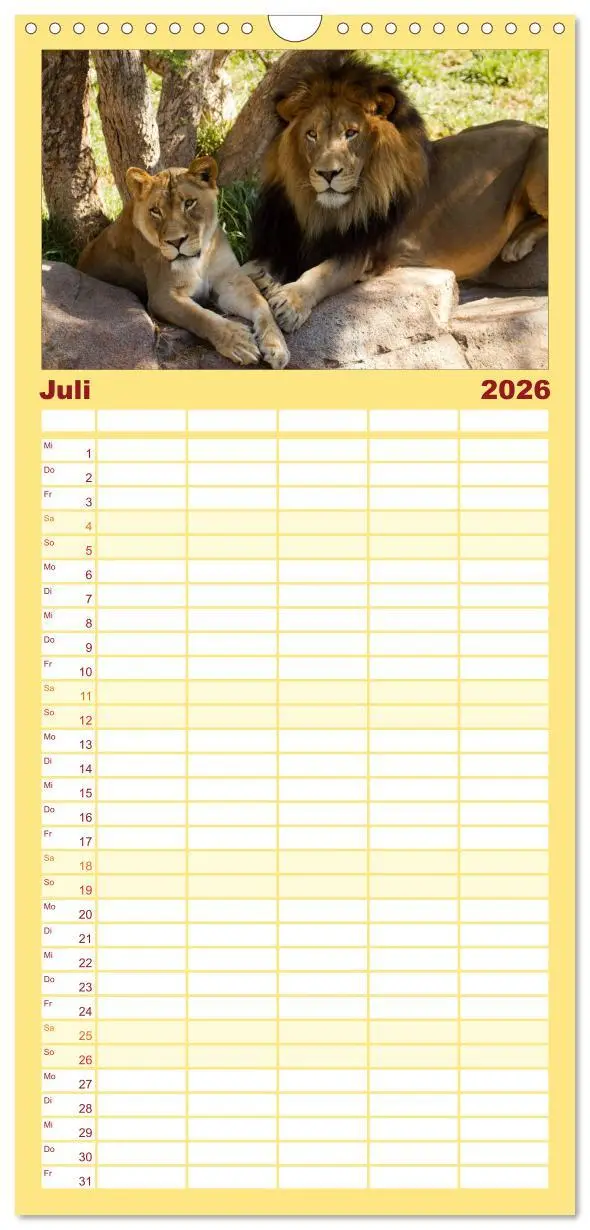 Bild: 9783516514346 | Familienplaner 2026 - Raubkatzen mit 5 Spalten (Wandkalender, 21 x...