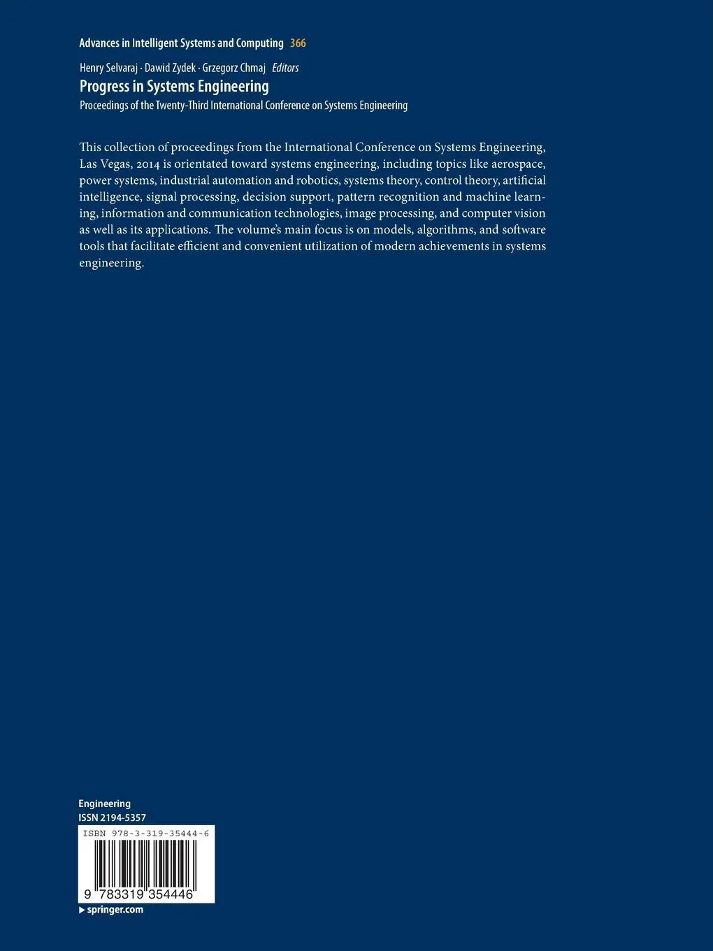 Rückseite: 9783319354446 | Progress in Systems Engineering | Henry Selvaraj (u. a.) | Taschenbuch