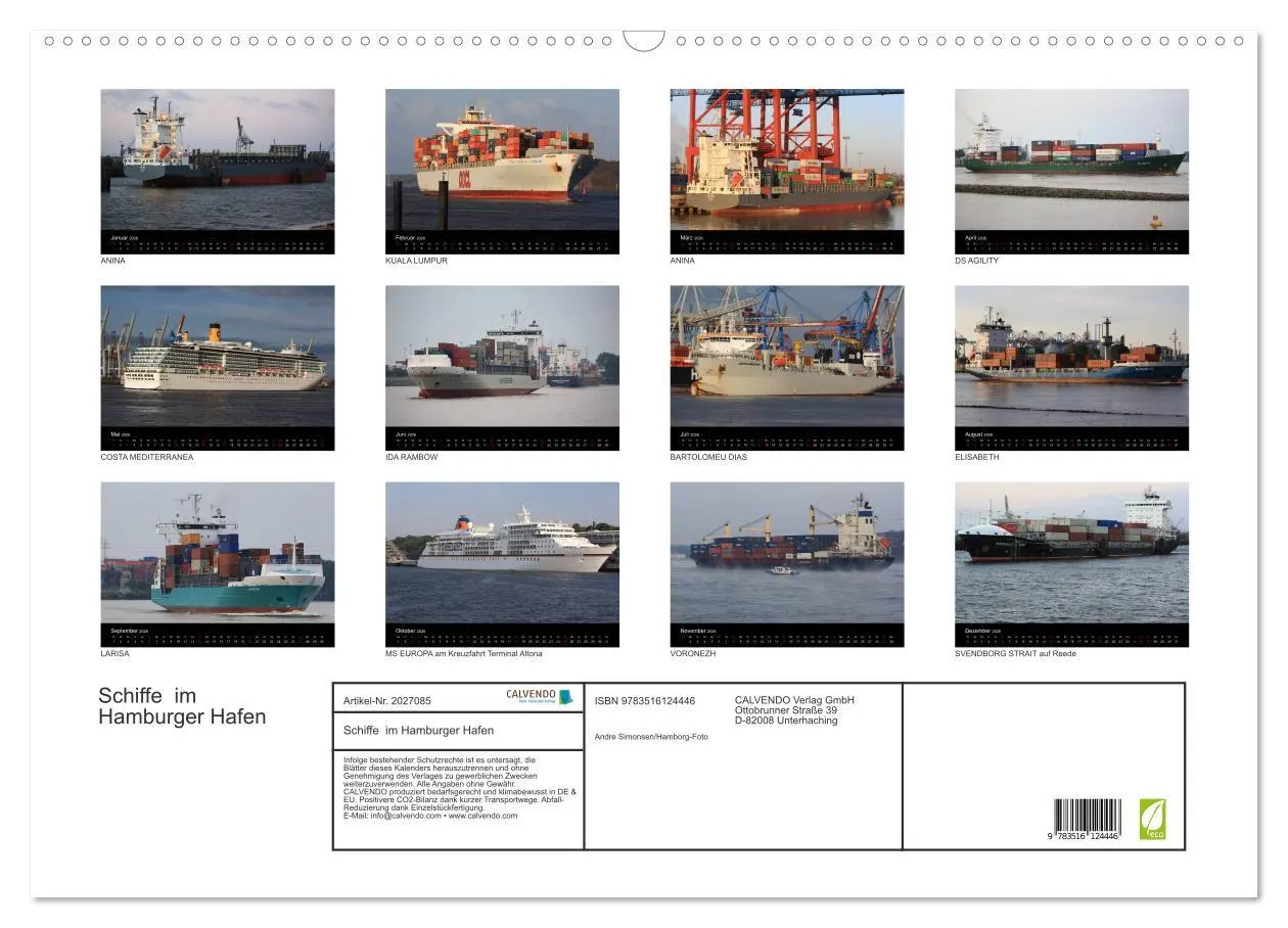Bild: 9783516124446 | Schiffe im Hamburger Hafen (Wandkalender 2026 DIN A2 quer),...