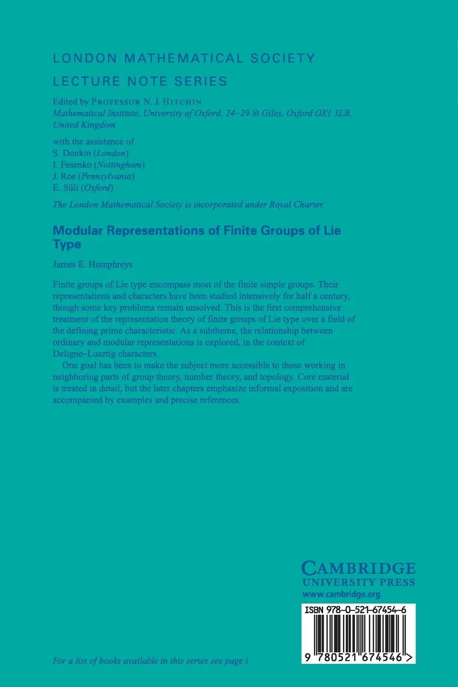 Rückseite: 9780521674546 | Modular Representations of Finite Groups of Lie Type | Humphreys