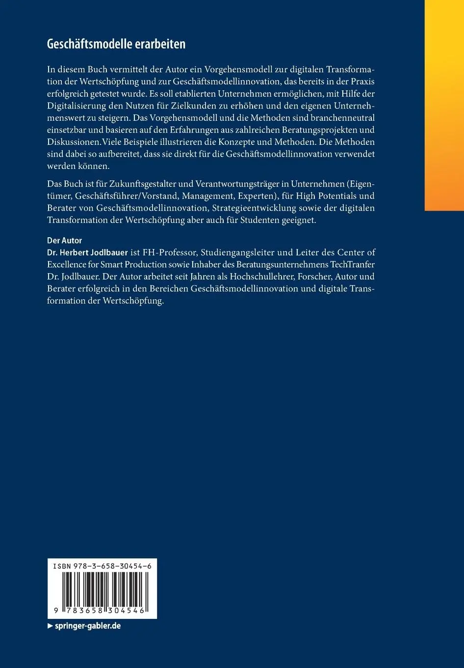 Rückseite: 9783658304546 | Geschäftsmodelle erarbeiten | Herbert Jodlbauer | Taschenbuch | xi