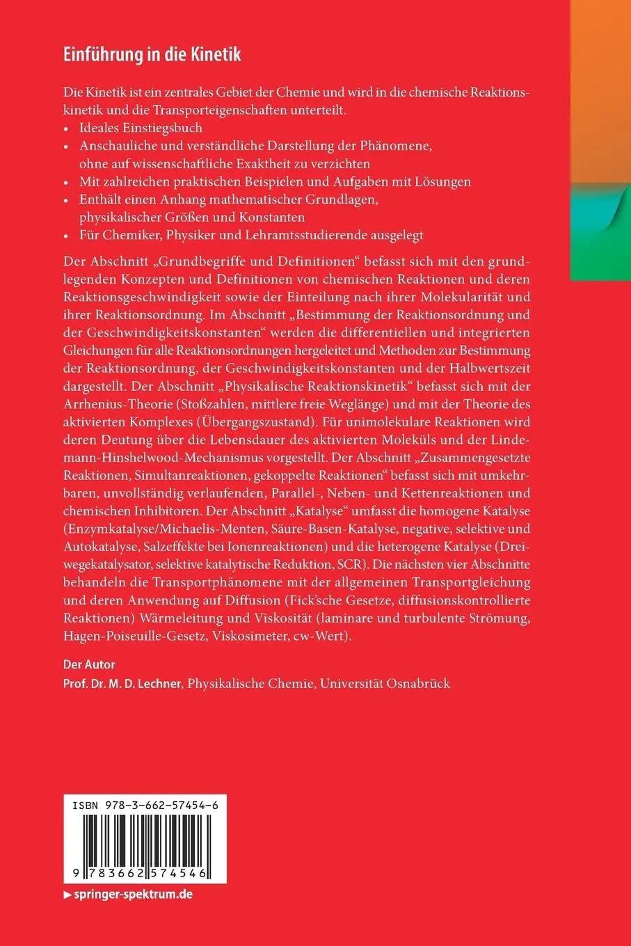 Rückseite: 9783662574546 | Einführung in die Kinetik | M. Dieter Lechner | Taschenbuch | ix