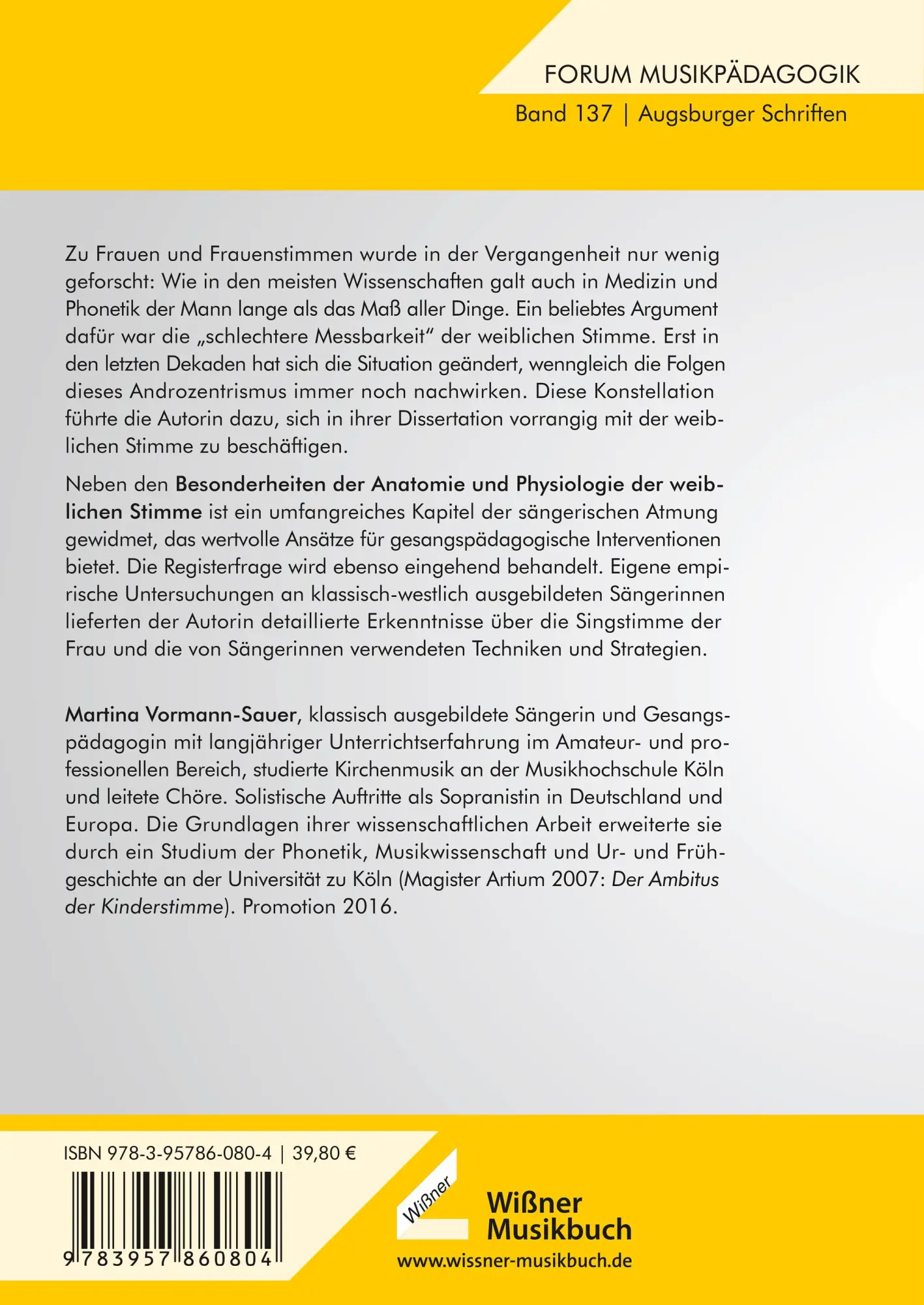 Rückseite: 9783990944646 | Die Singstimme der Frau | Martina Vormann-Sauer | Taschenbuch | 346 S.