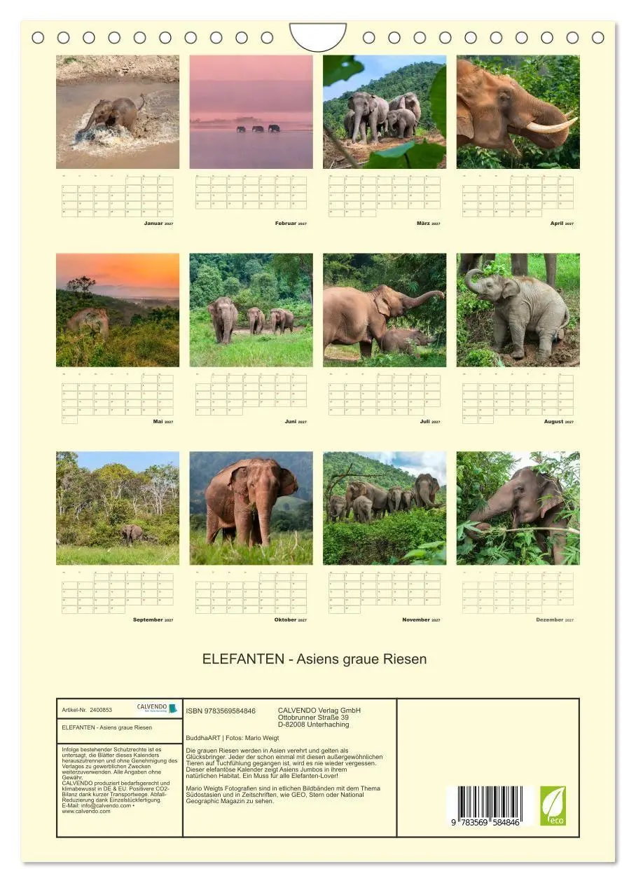 Bild: 9783569584846 | ELEFANTEN - Asiens graue Riesen (Wandkalender 2027 DIN A4 hoch),...
