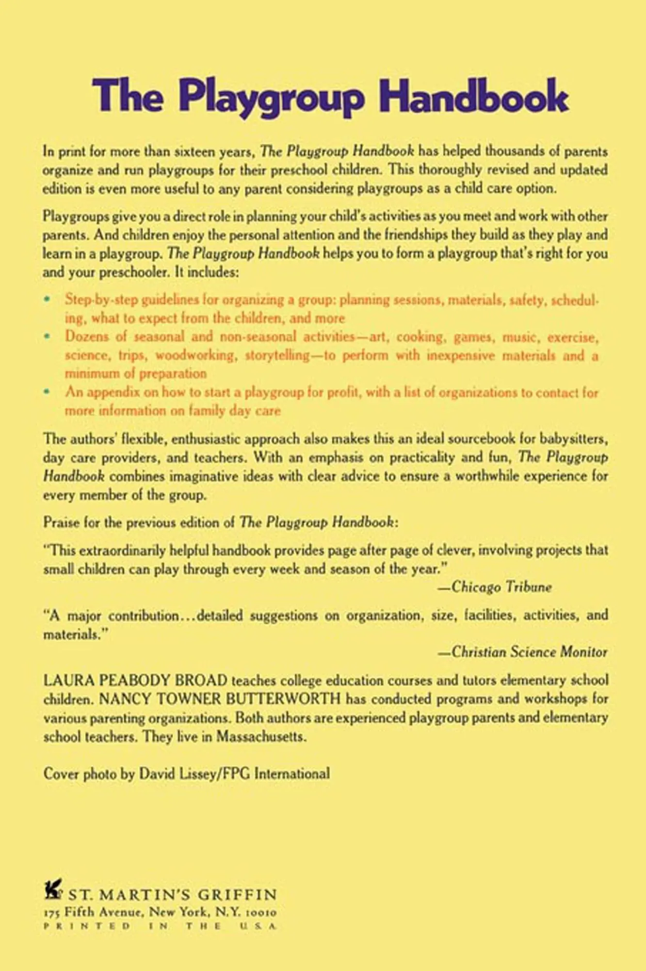 Rückseite: 9780312054946 | The Playgroup Handbook | Laura Peabody Broad | Taschenbuch | Englisch