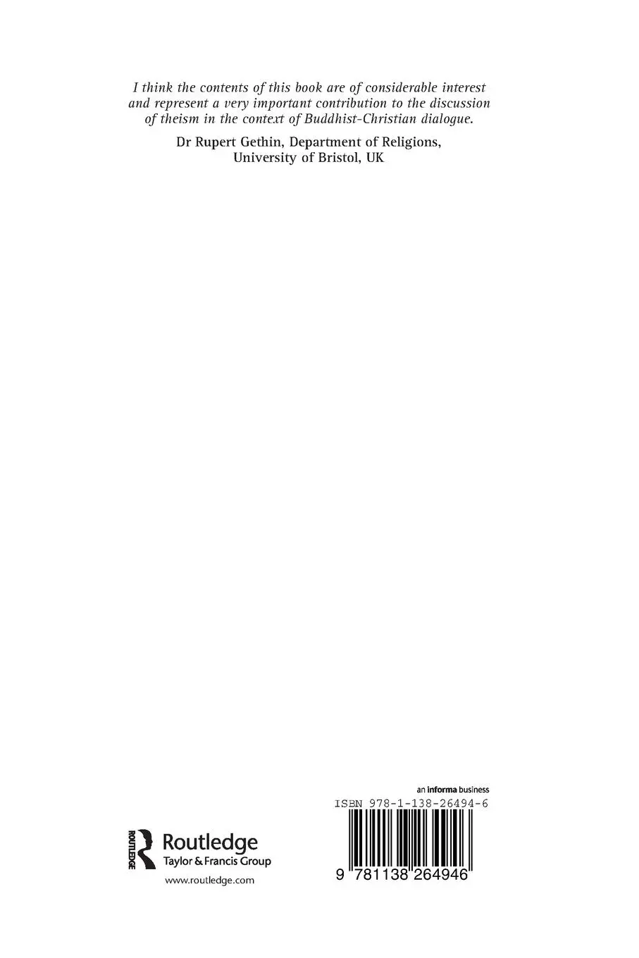 Rückseite: 9781138264946 | Buddhism, Christianity and the Question of Creation | Schmidt-Leukel