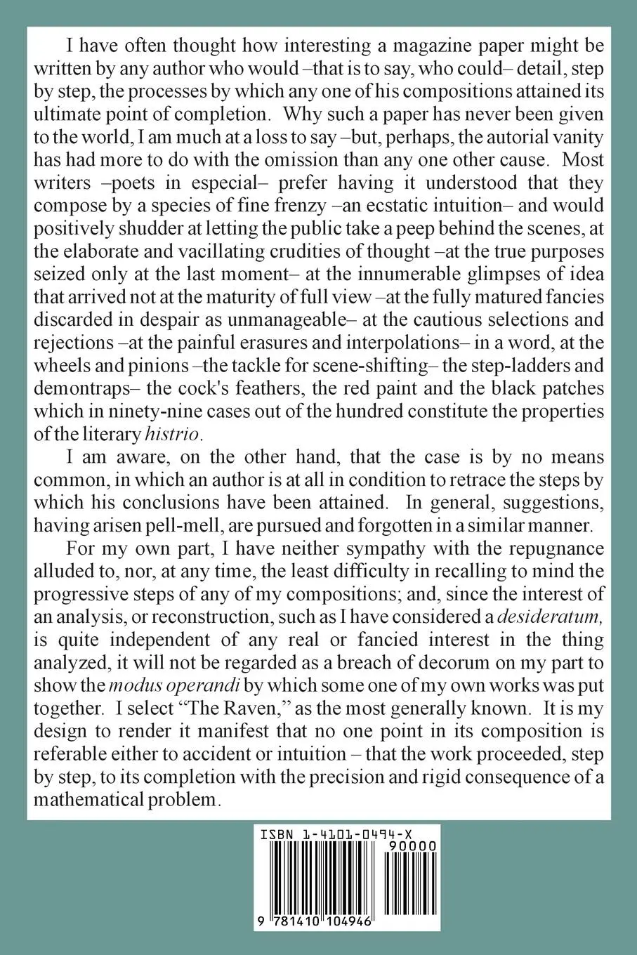 Rückseite: 9781410104946 | How I Wrote "The Raven" | Edgar Allan Poe | Taschenbuch | Englisch