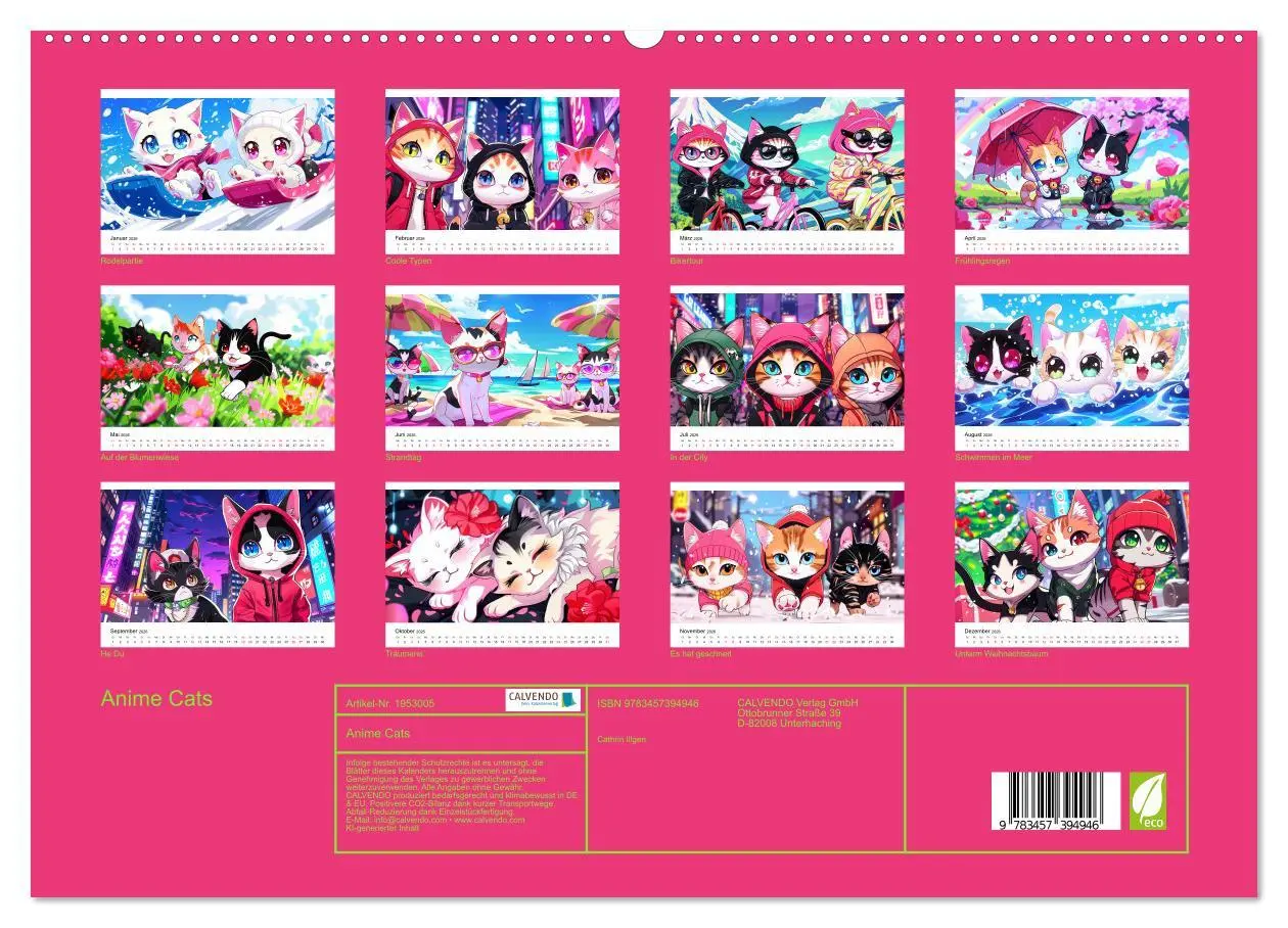 Bild: 9783457394946 | Anime Cats (hochwertiger Premium Wandkalender 2026 DIN A2 quer),...