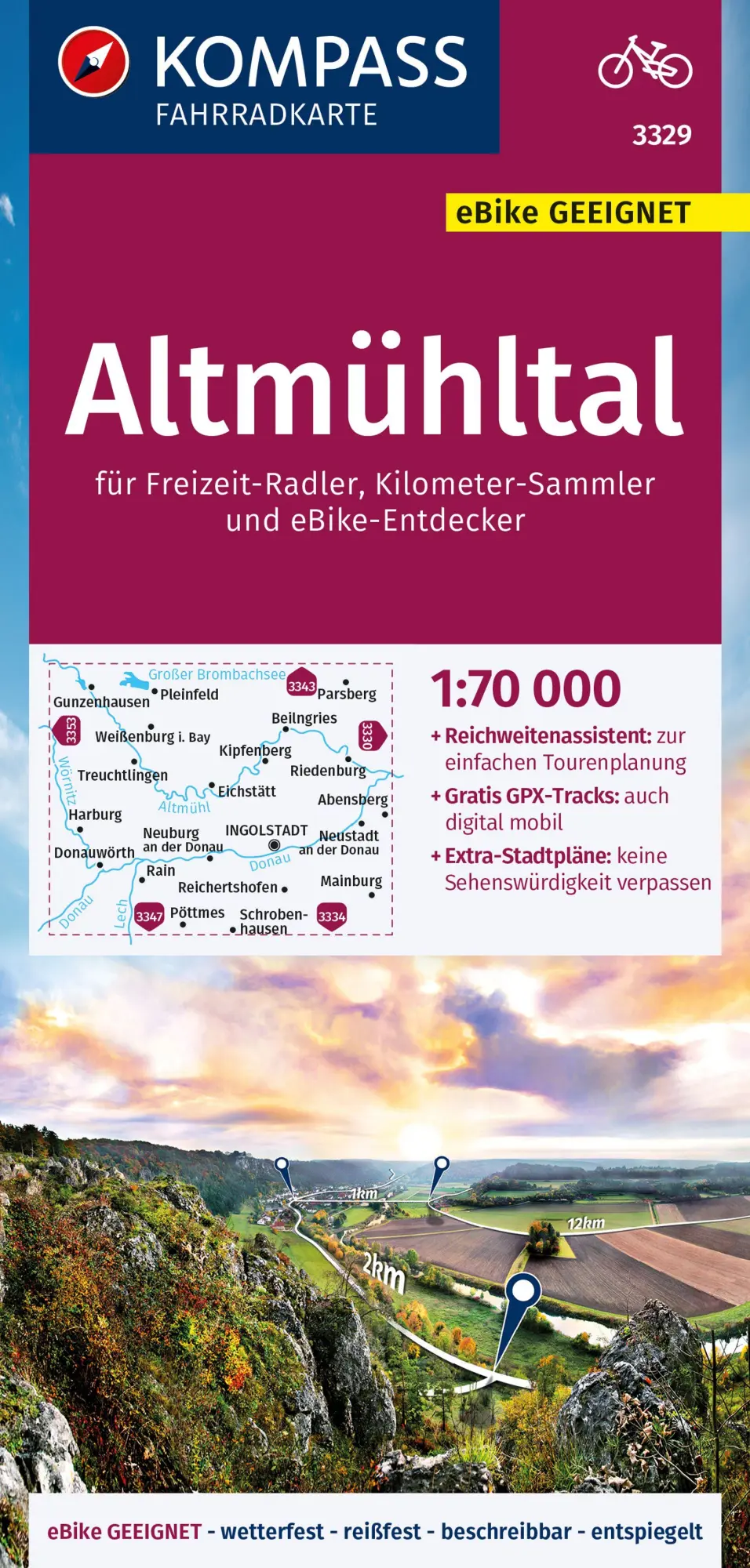 Cover: 9783991214946 | KOMPASS Fahrradkarte 3329 Altmühltal 1:70.000 | (Land-)Karte | 2 S.