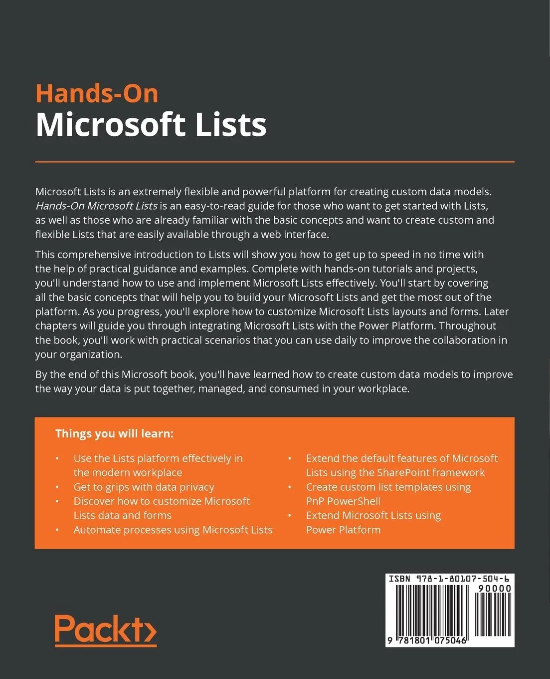 Rückseite: 9781801075046 | Hands-On Microsoft Lists | João Ferreira (u. a.) | Taschenbuch | 2021
