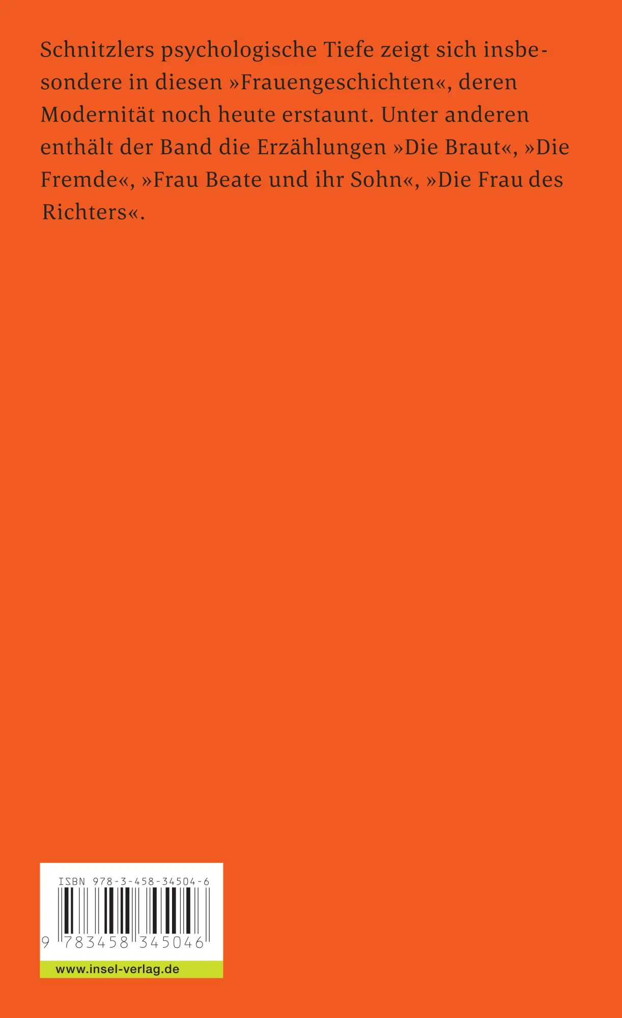 Rückseite: 9783458345046 | Frauengeschichten | Arthur Schnitzler | Taschenbuch | 346 S. | Deutsch
