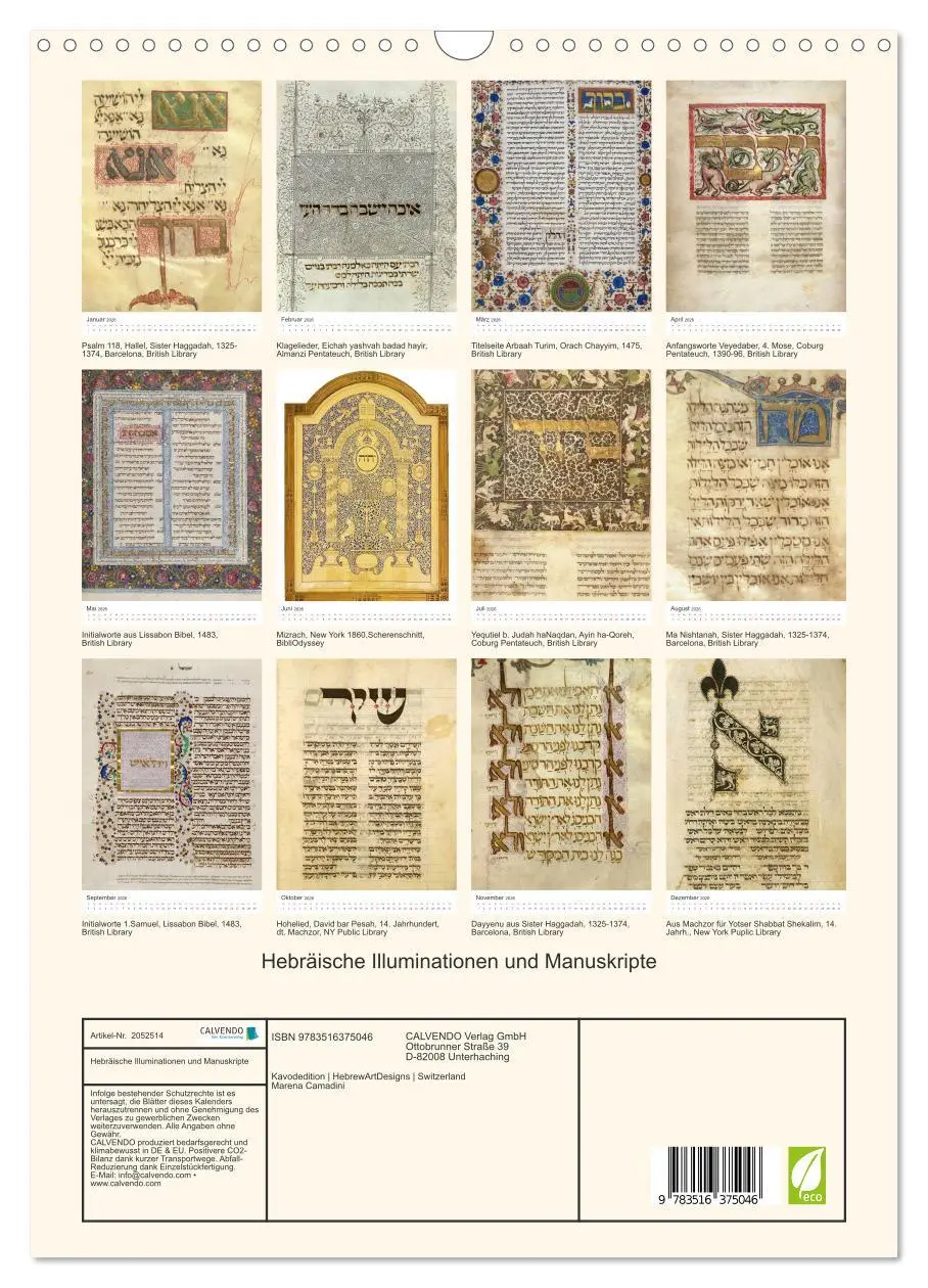 Bild: 9783516375046 | Hebräische Illuminationen und Manuskripte (Wandkalender 2026 DIN A3...