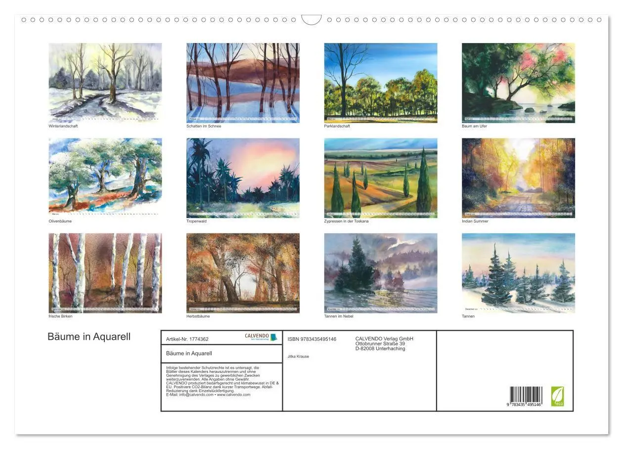 Bild: 9783435495146 | Bäume in Aquarell (Wandkalender 2025 DIN A2 quer), CALVENDO...