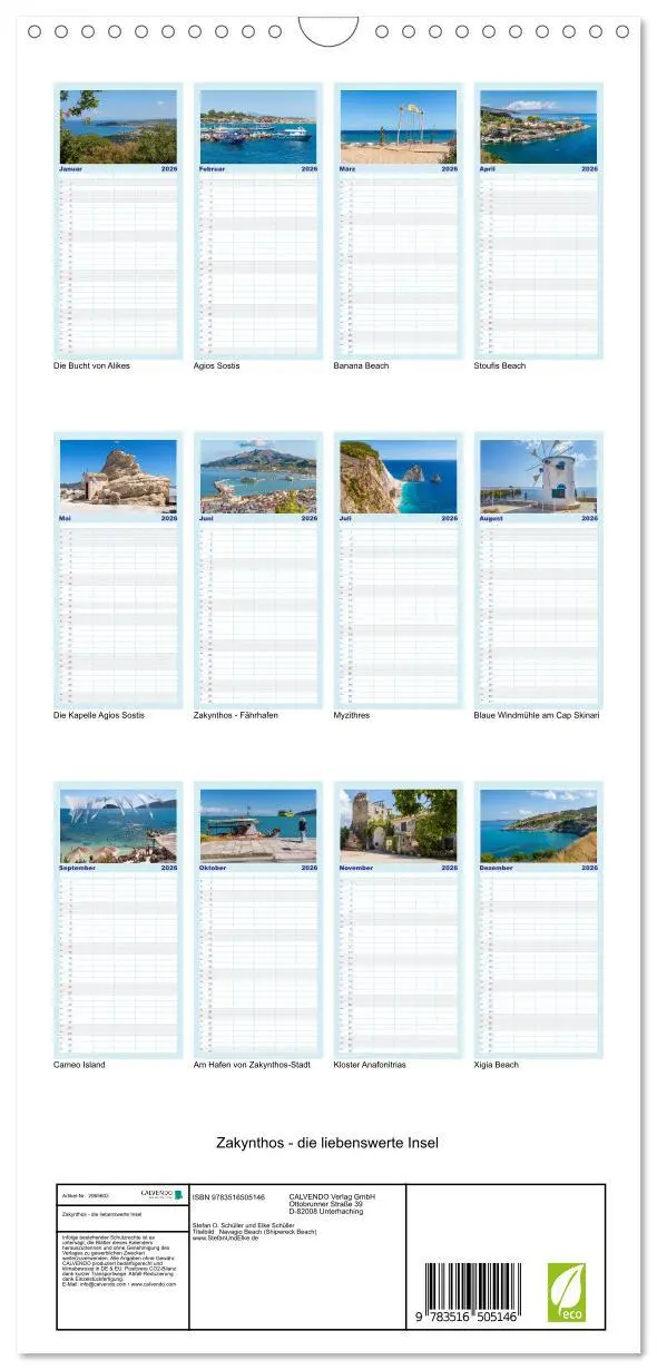 Bild: 9783516505146 | Familienplaner 2026 - Zakynthos - die liebenswerte Insel mit 5...