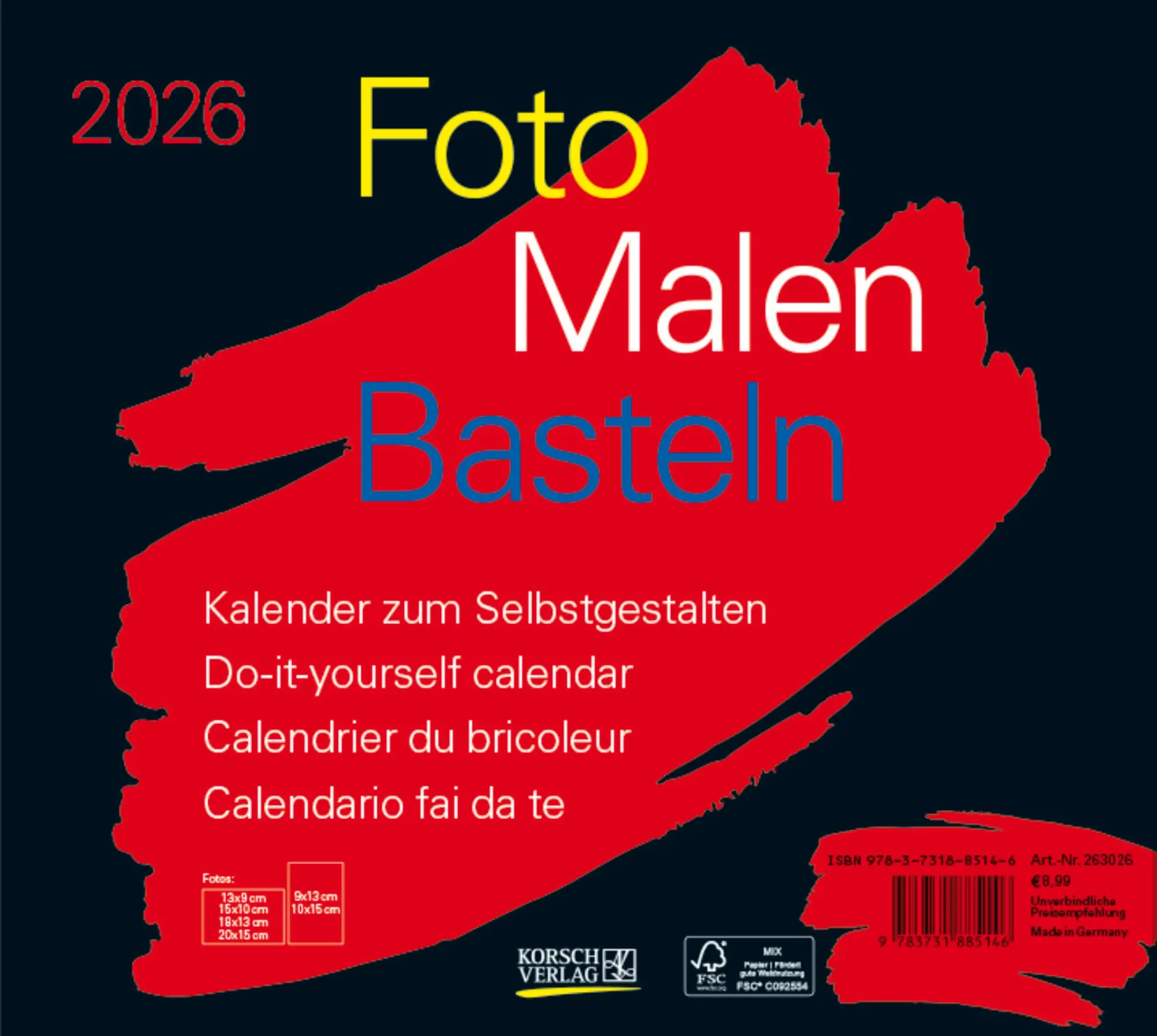Cover: 9783731885146 | Foto-Malen-Basteln Bastelkalender quer schwarz 2026 | Verlag Korsch