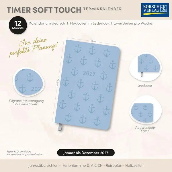 Bild: 9783819305146 | Timer Soft Touch hellblau 2027 | Korsch Verlag | Buch | 128 S. | 2027