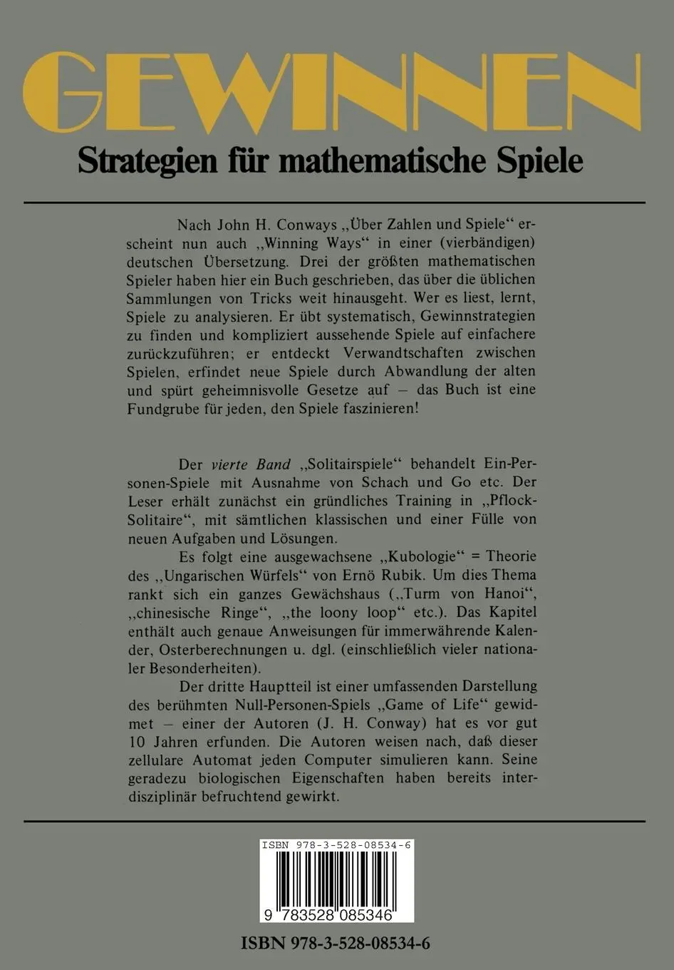 Rückseite: 9783528085346 | Gewinnen Strategien für mathematische Spiele | Band 4 Solitairspiele